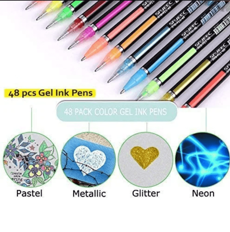 48 - Piece Neon Glitter Pen Set - Zesty Kala Stationary