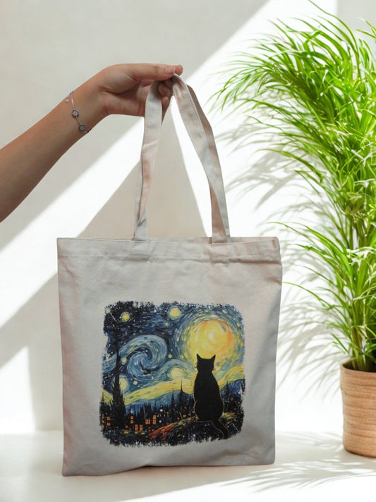 Starry Night Cat Tote Bag - Zesty Kala