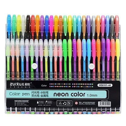 48 - Piece Neon Glitter Pen Set - Zesty Kala Stationary