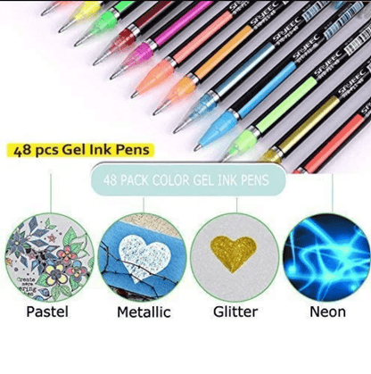 48 - Piece Neon Glitter Pen Set - Zesty Kala Stationary