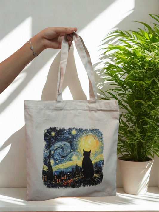 Starry Night Cat Tote Bag - Zesty Kala